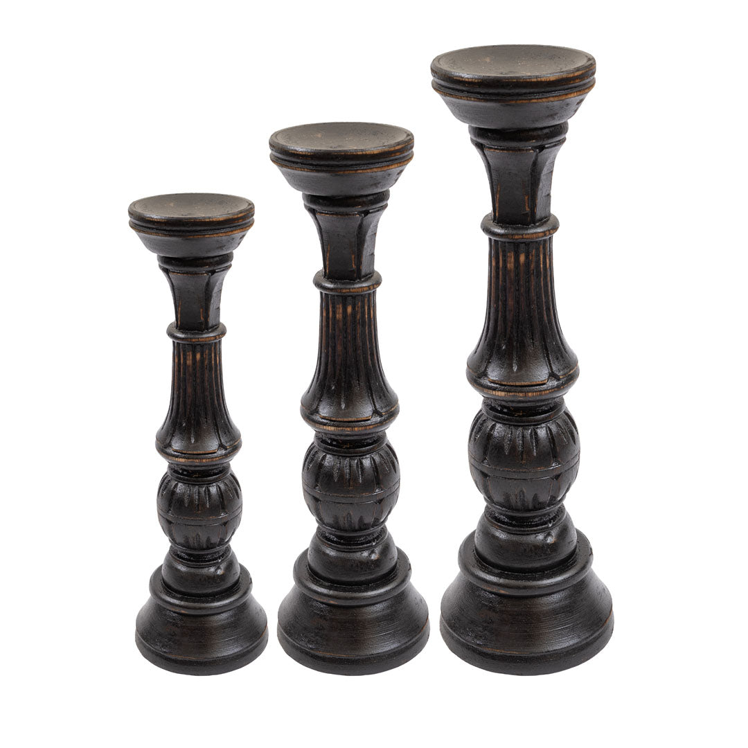 Suporturi de lumanare negre din lemn de albasia  - set 3 bucati
