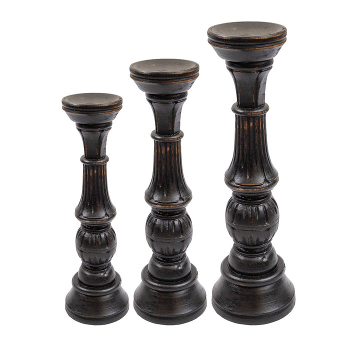 Suporturi de lumanare negre din lemn de albasia  - set 3 bucati