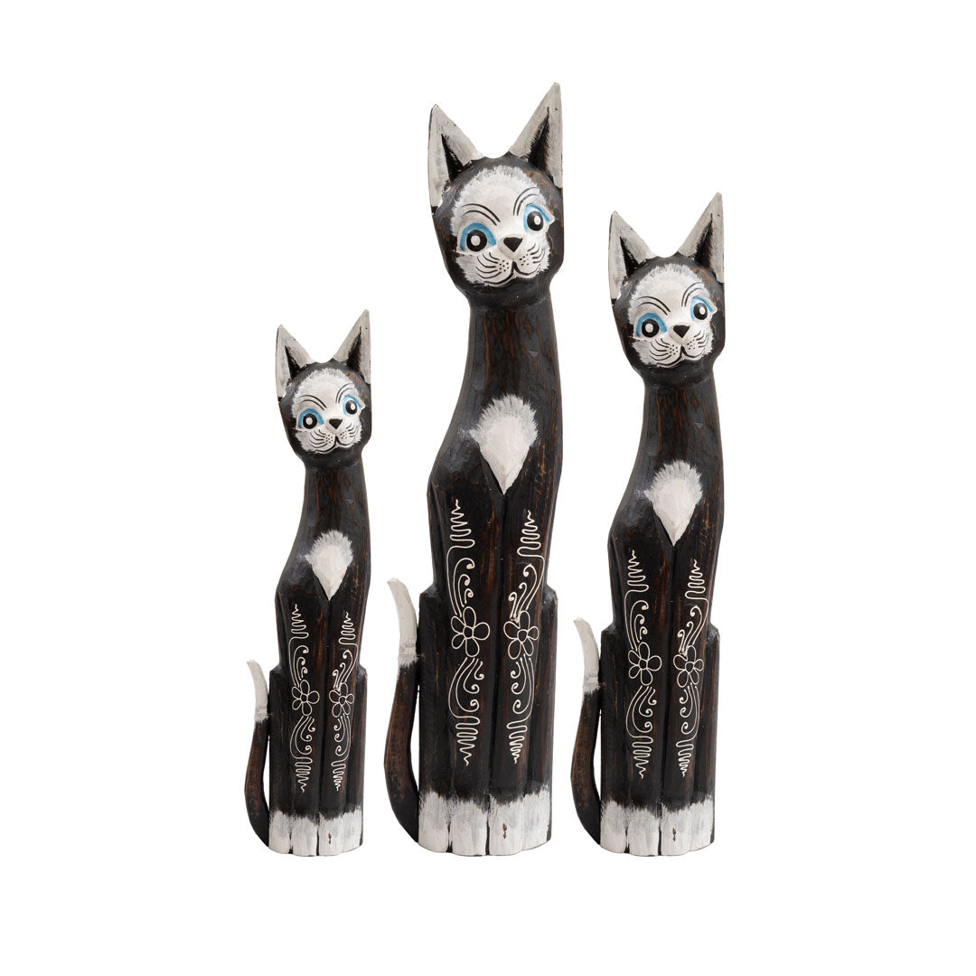 Set 3 pisici maro din lemn de albasia Meong