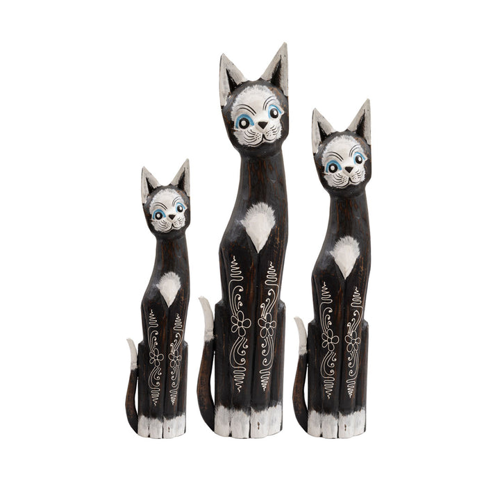Set 3 pisici maro din lemn de albasia Meong