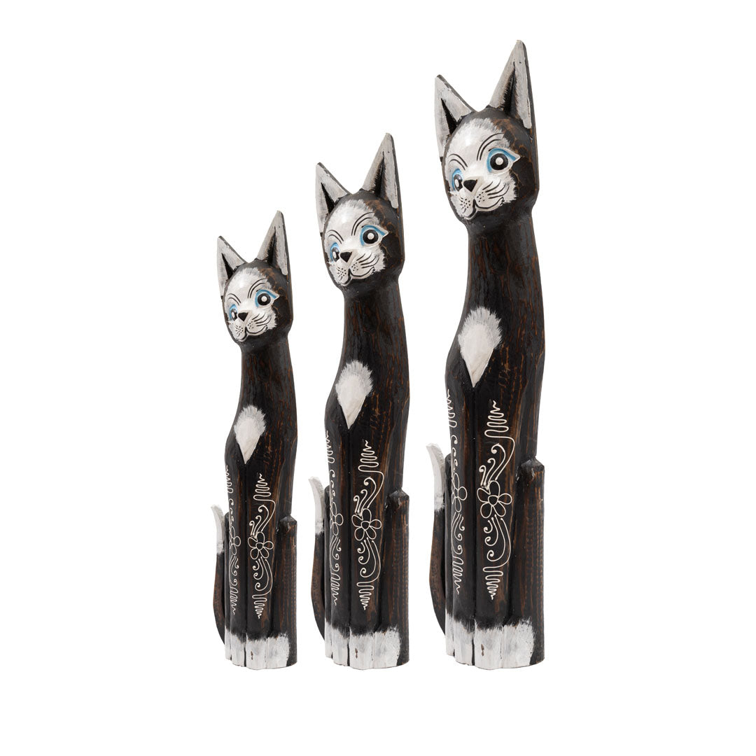 Set 3 pisici maro din lemn de albasia Meong