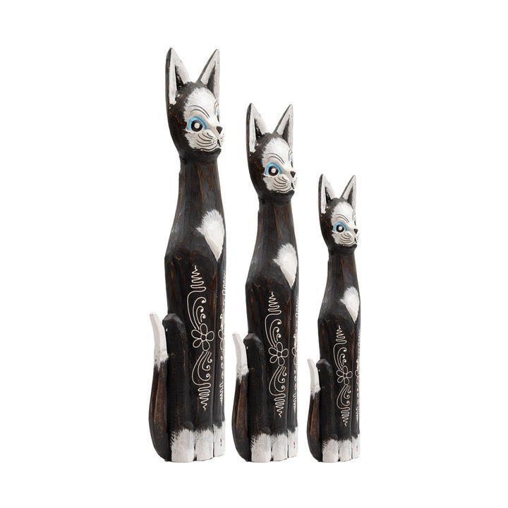 Set 3 pisici maro din lemn de albasia Meong