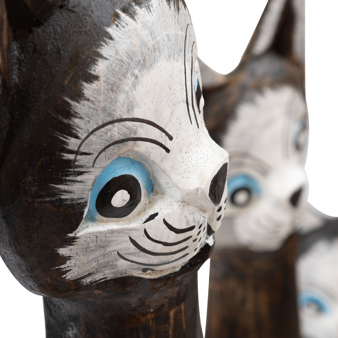 Set 3 pisici maro din lemn de albasia Meong