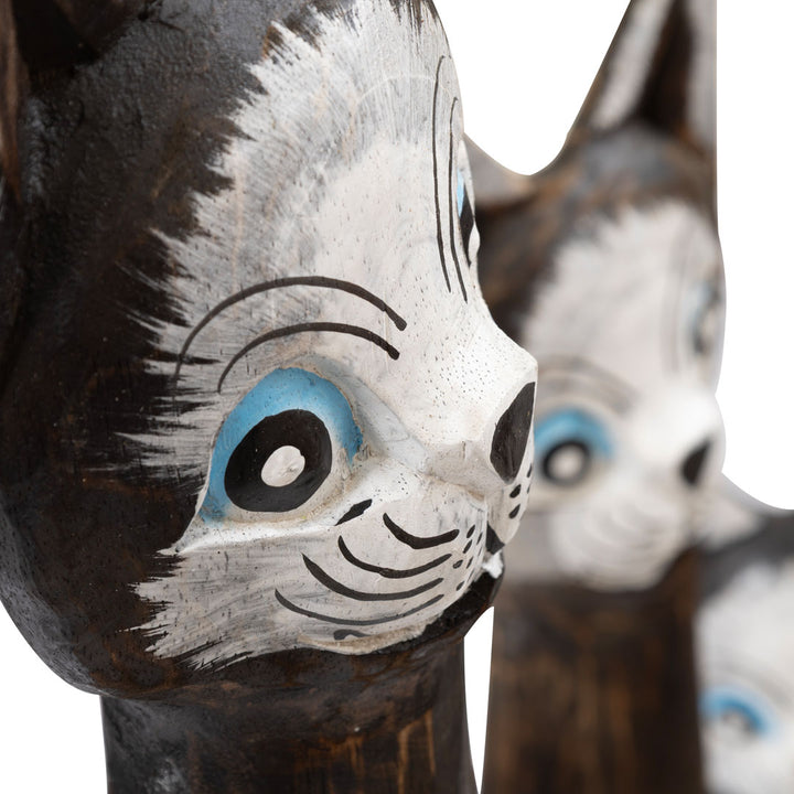 Set 3 pisici maro din lemn de albasia Meong