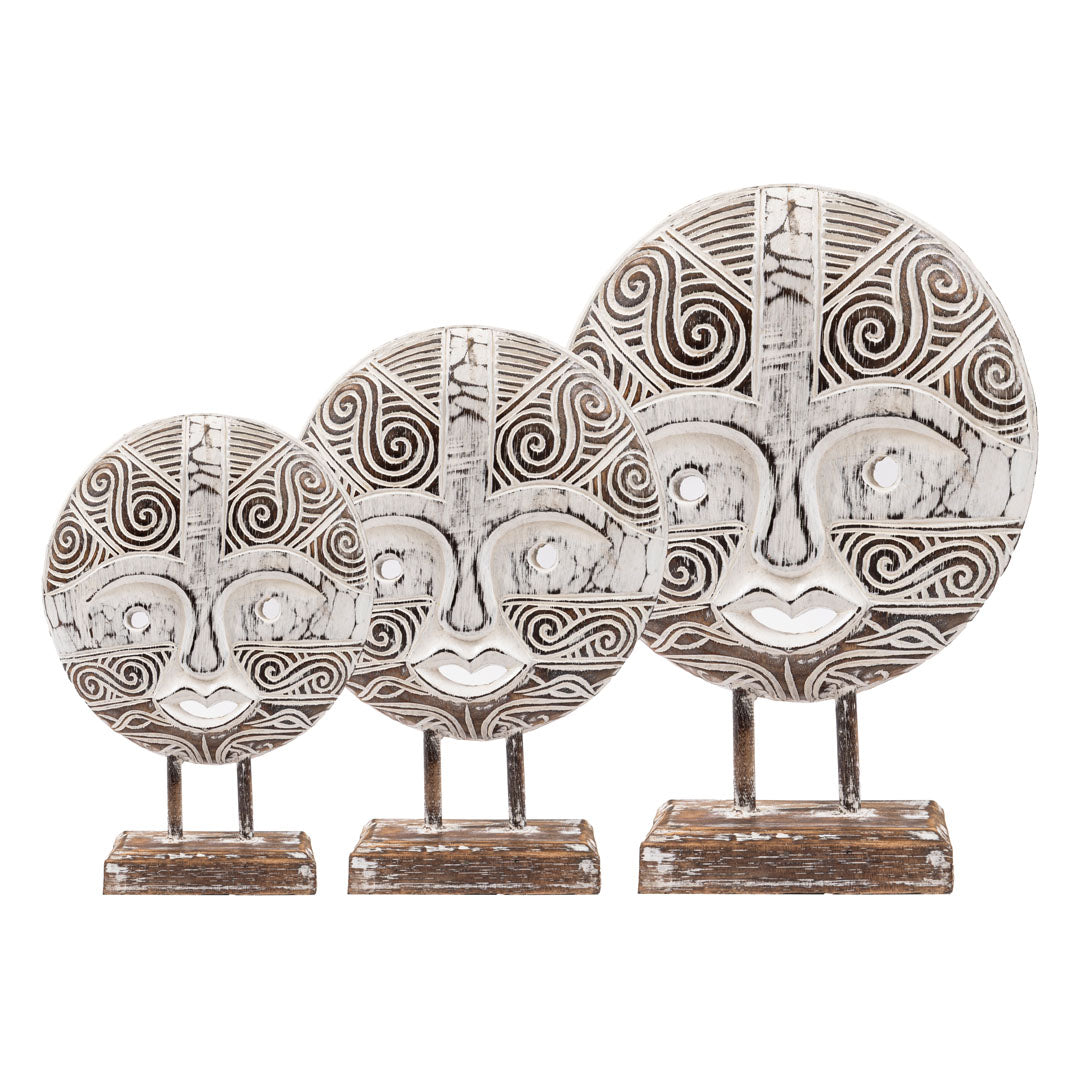 Set 3 figurine albe din lemn de albasia Sago