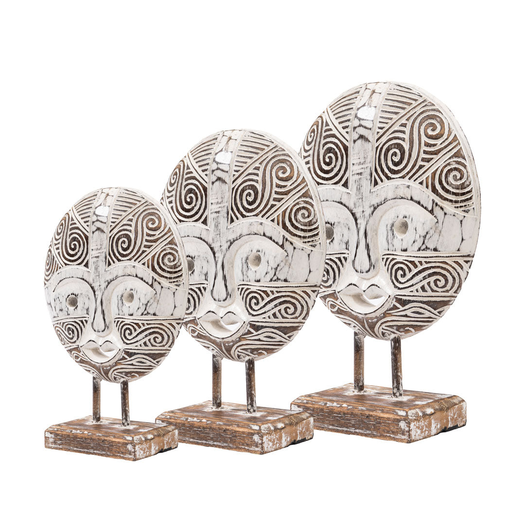 Set 3 figurine albe din lemn de albasia Sago