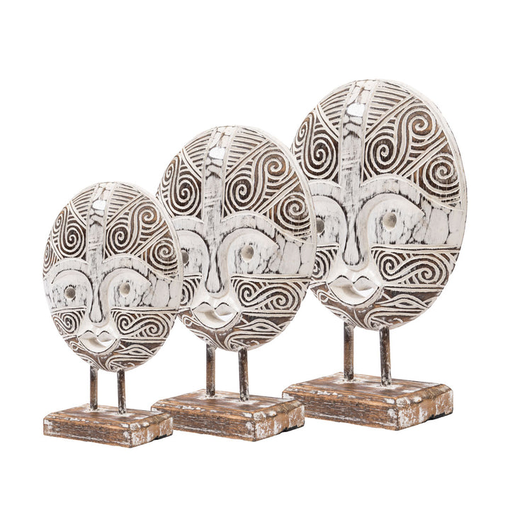 Set 3 figurine albe din lemn de albasia Sago