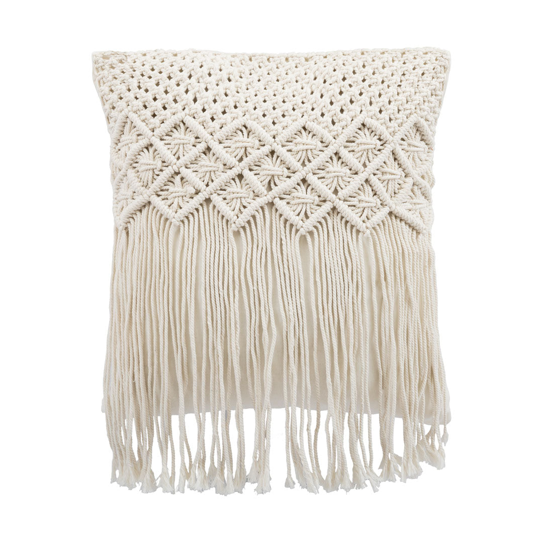 Fata de perna ivoire din macrame si bumbac Kapas 40x40cm