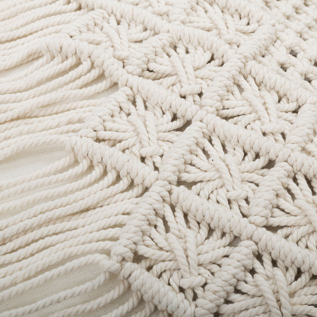 Fata de perna ivoire din macrame si bumbac Kapas 40x40cm