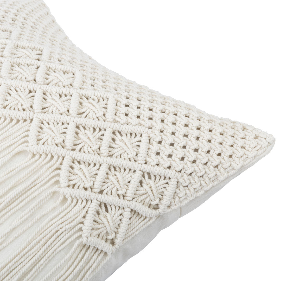 Fata de perna ivoire din macrame si bumbac Kapas 50x50cm