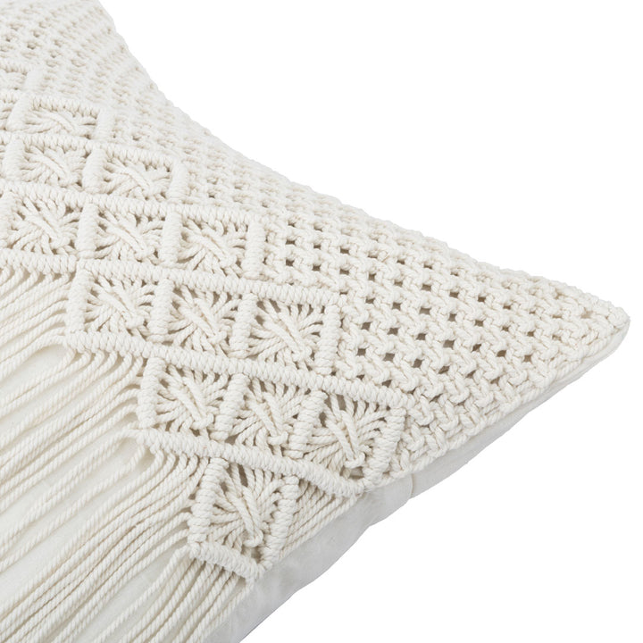 Fata de perna ivoire din macrame si bumbac Kapas 50x50cm