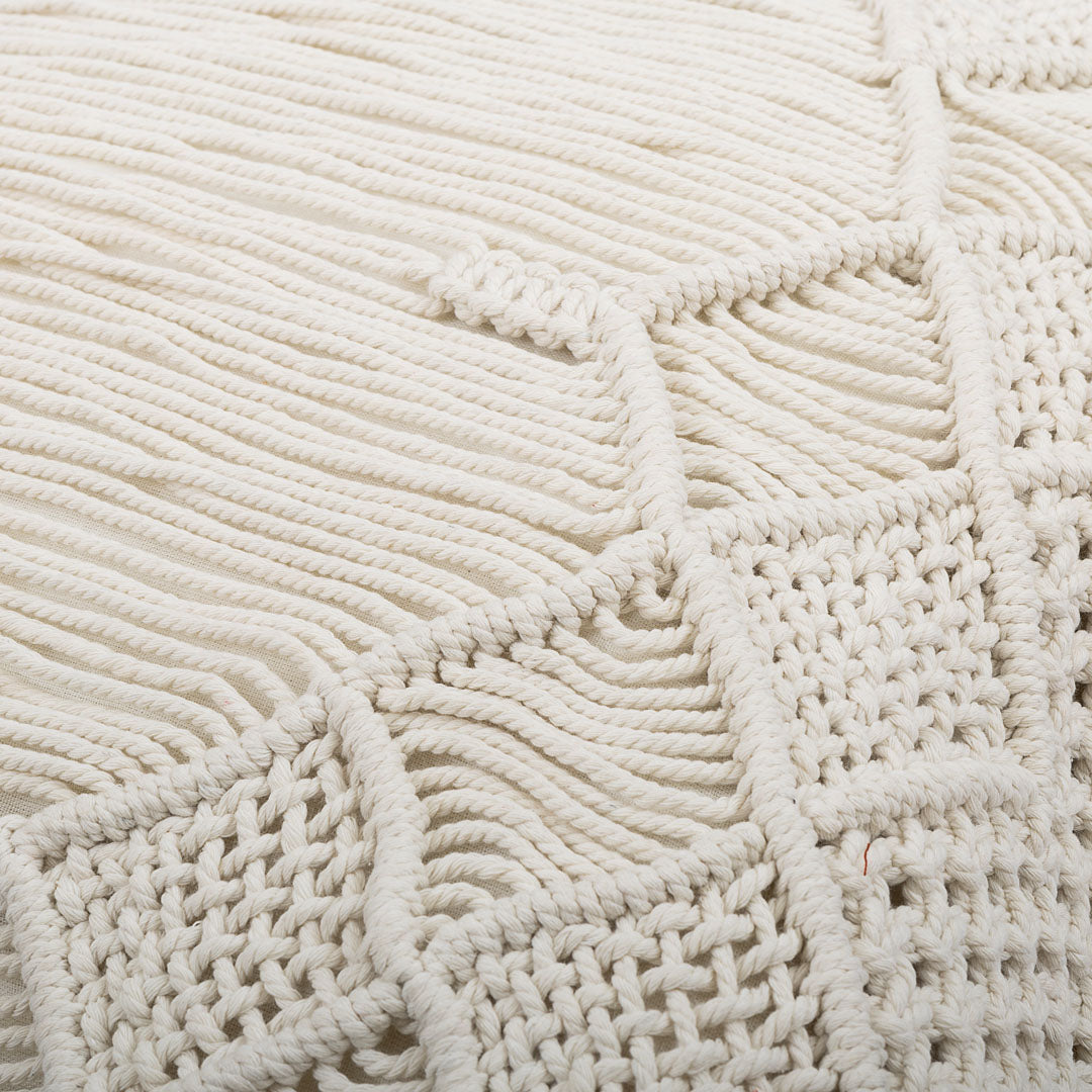 Fata de perna ivoire din macrame si bumbac Rami 50x50cm