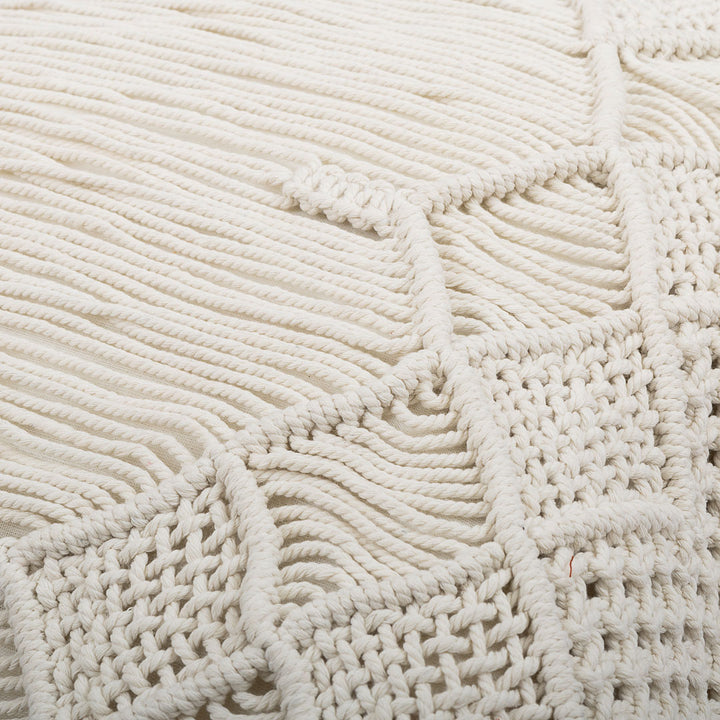 Fata de perna ivoire din macrame si bumbac Rami 50x50cm