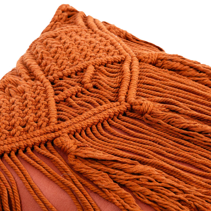 Fata de perna rosie din macrame si bumbac Fringe