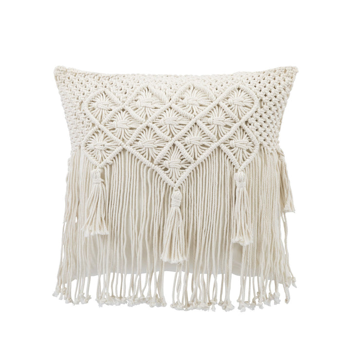 Fata de perna ivoire din macrame si bumbac Makra 40x40cm