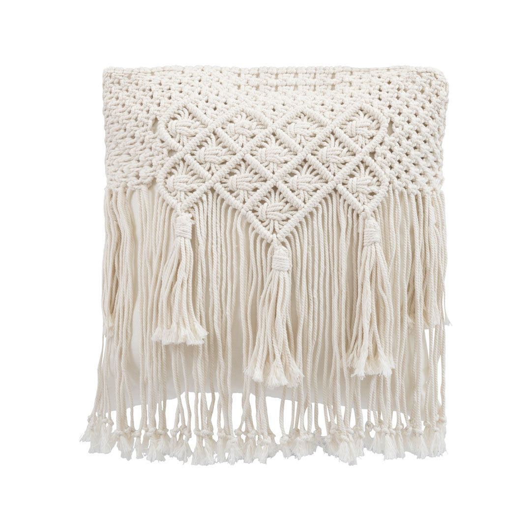 Fata de perna ivoire din macrame si bumbac Makra 50x50cm
