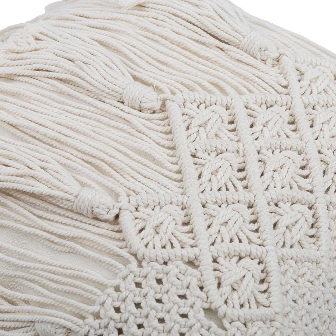 Fata de perna ivoire din macrame si bumbac Makra 50x50cm