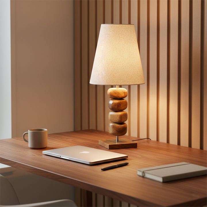 Veioza maro din lemn de tec si bumbac Kanso