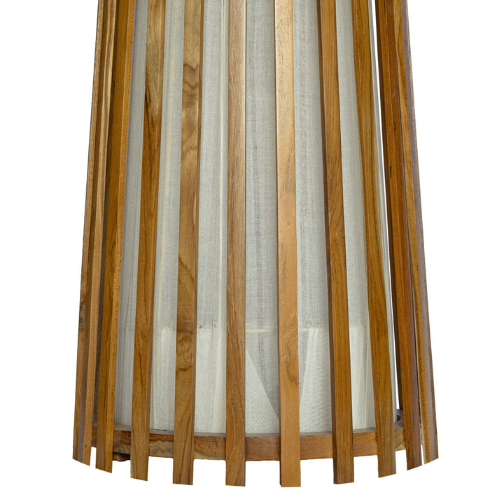 Lampadar maro din lemn de tec si bumbac Senja 40x40x200cm