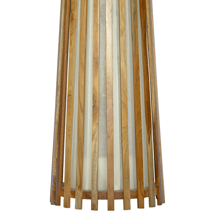 Lampadar maro din lemn de tec si bumbac Senja 20x20x60cm