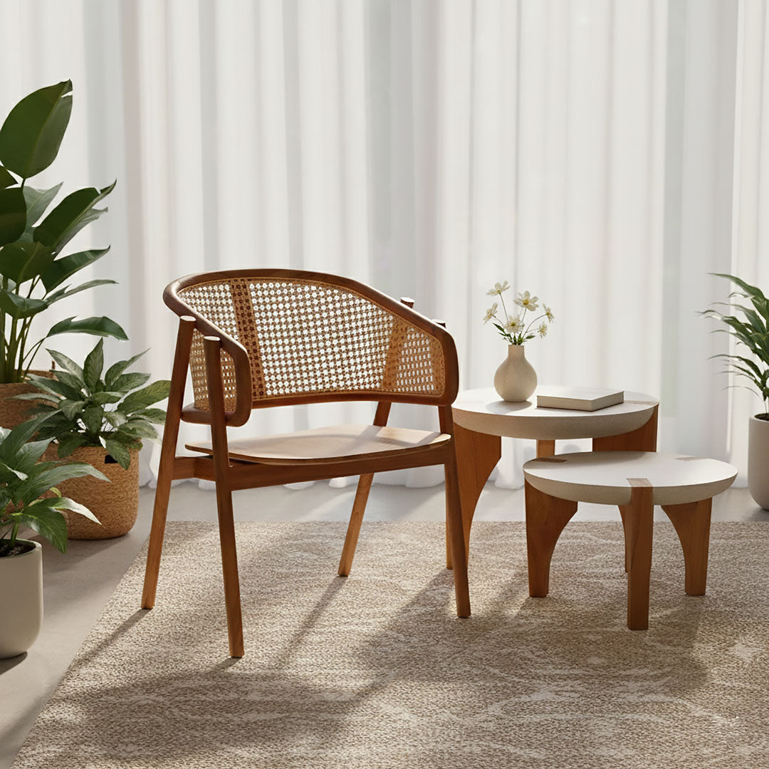 Scaun maro din lemn de tec si ratan Rawa