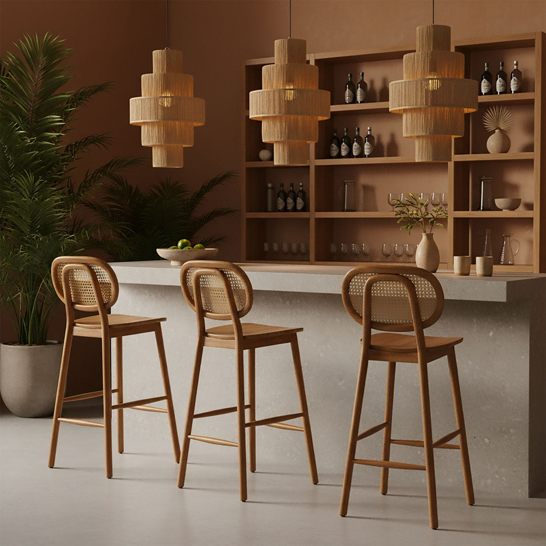 Scaun de bar din lemn de tec si ratan Tove