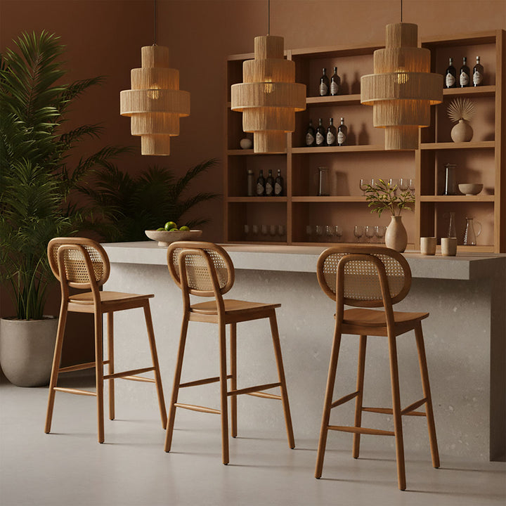 Scaun de bar din lemn de tec si ratan Tove