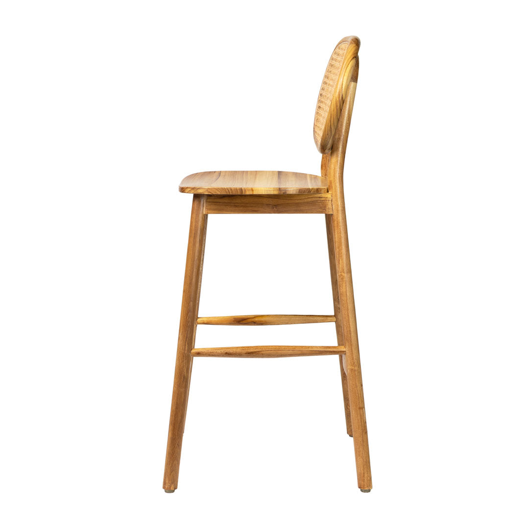 Scaun de bar din lemn de tec si ratan Tove