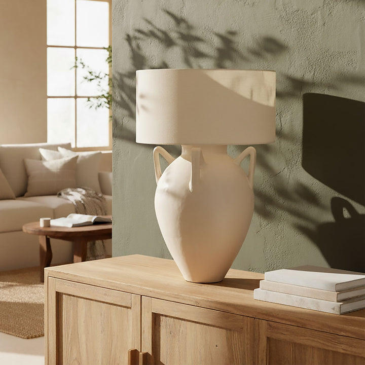 Veioza alba din beton si bumbac Amaris