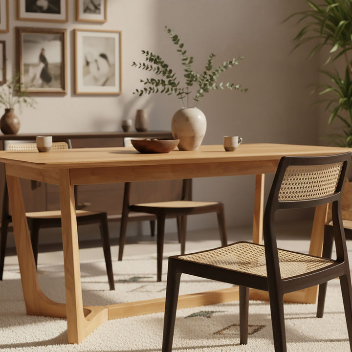 Scaun maro din lemn de tec si ratan Karo