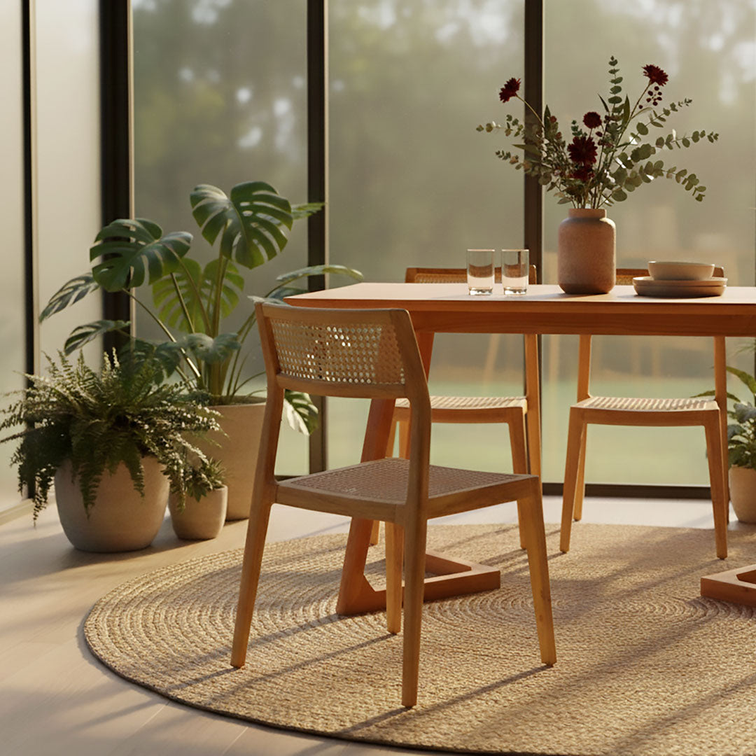 Scaun din lemn de tec si ratan Karo