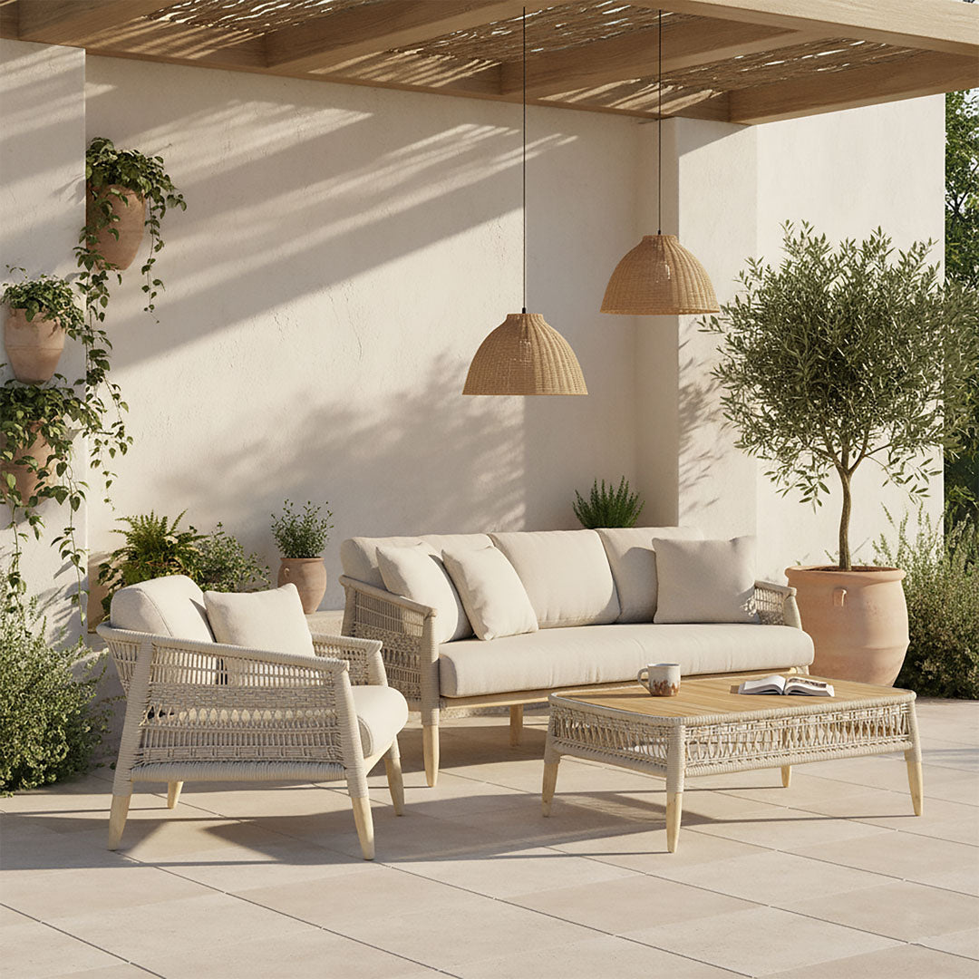 Canapea cu 2 locuri gri din lemn de tec Olefina