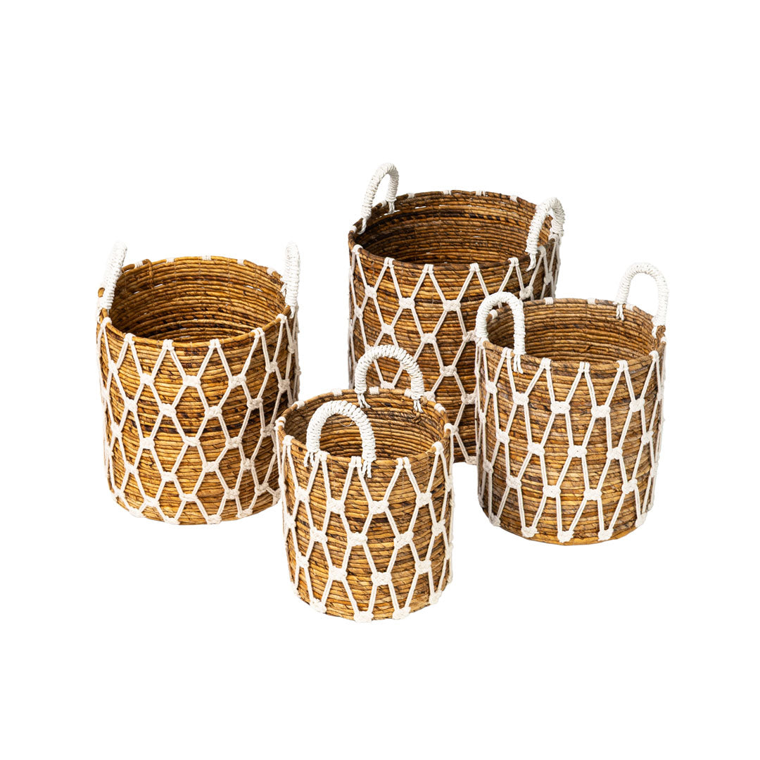 Set 4 cosuri depozitare albe din fibre de bananier si bumbac Atlantis