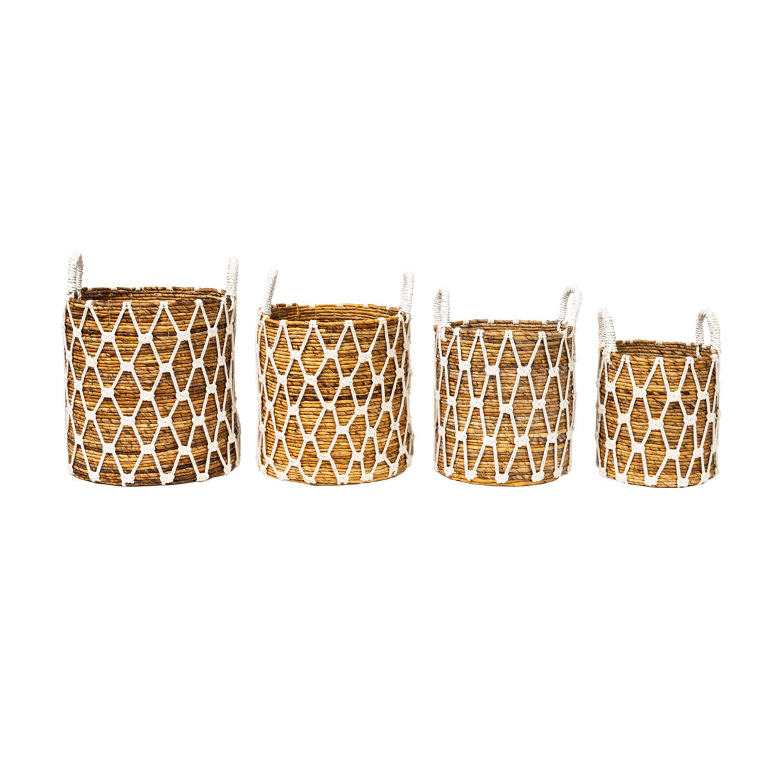 Set 4 cosuri depozitare albe din fibre de bananier si bumbac Atlantis