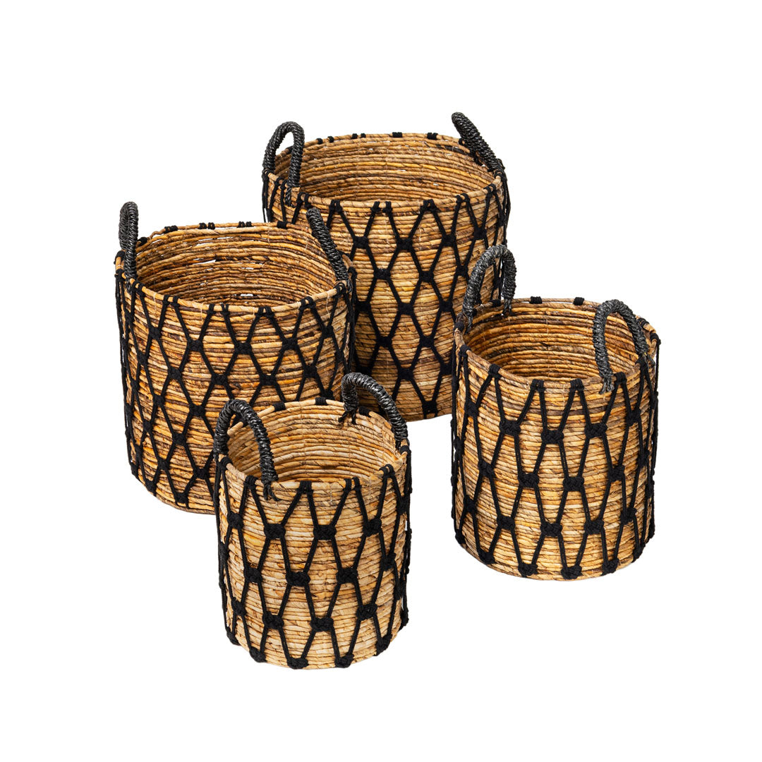 Set 4 cosuri depozitare negre din fibre de bananier si bumbac Atlantis