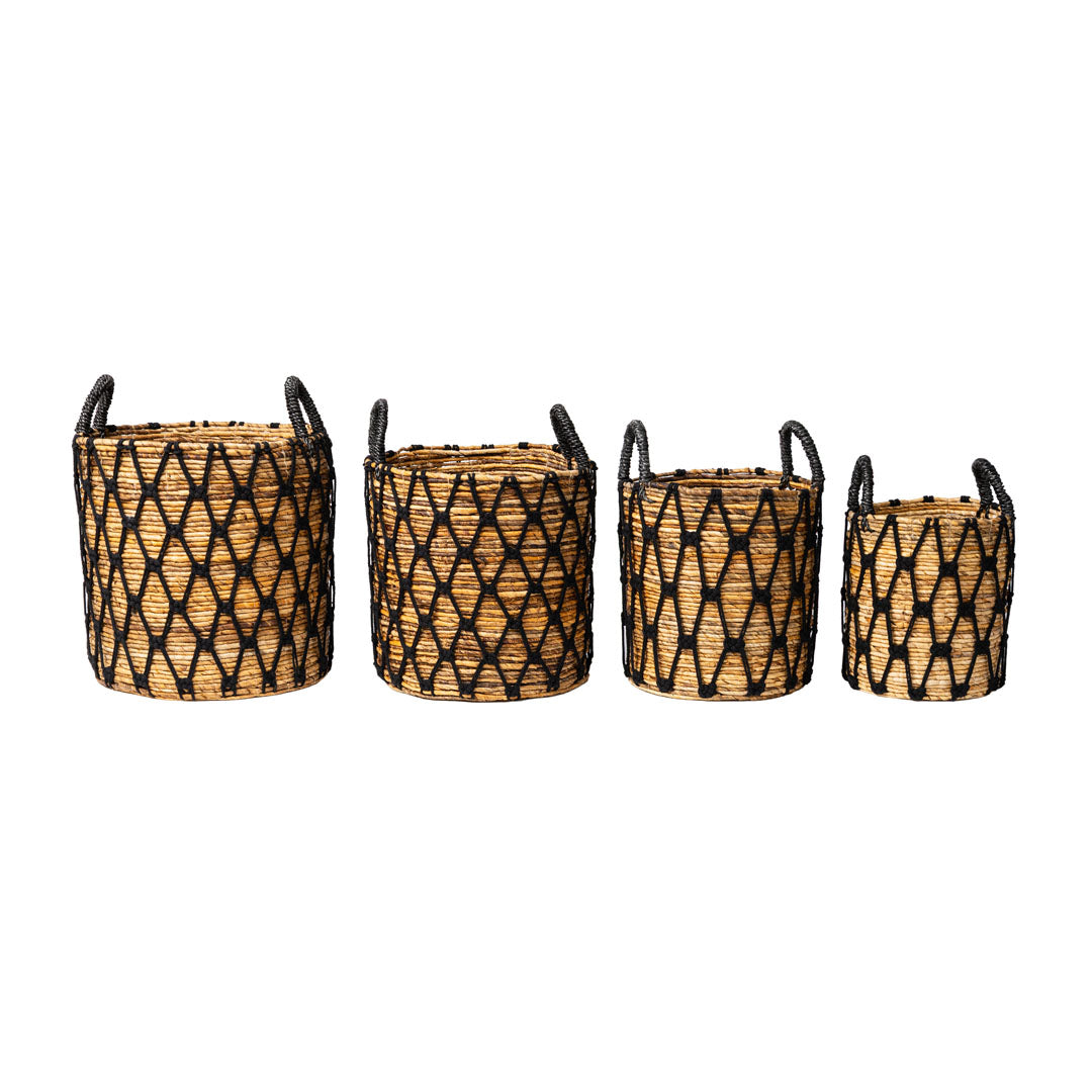 Set 4 cosuri depozitare negre din fibre de bananier si bumbac Atlantis