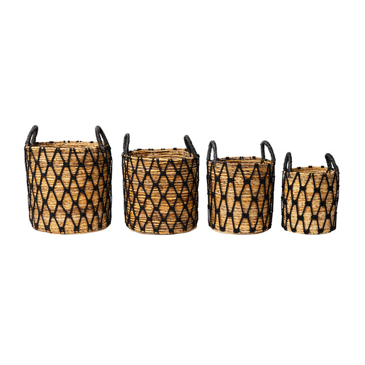 Set 4 cosuri depozitare negre din fibre de bananier si bumbac Atlantis