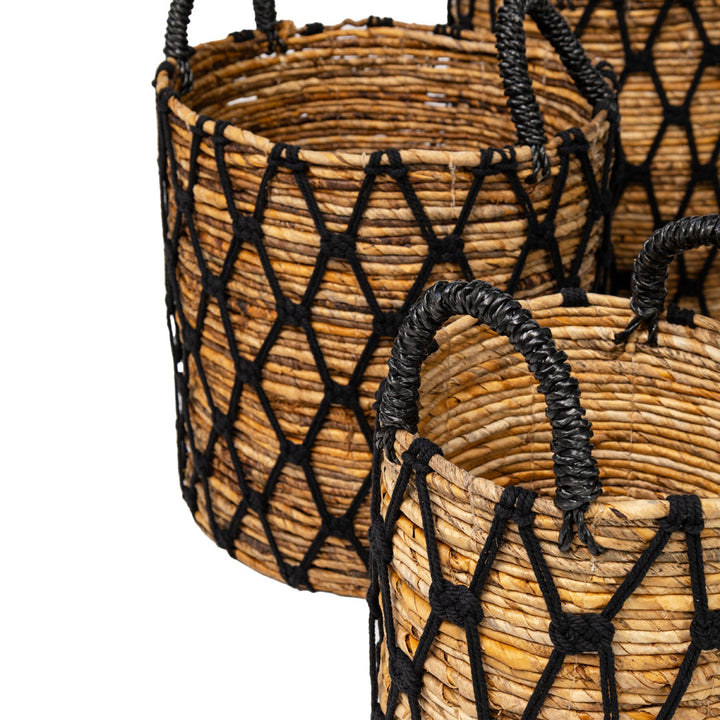 Set 4 cosuri depozitare negre din fibre de bananier si bumbac Atlantis