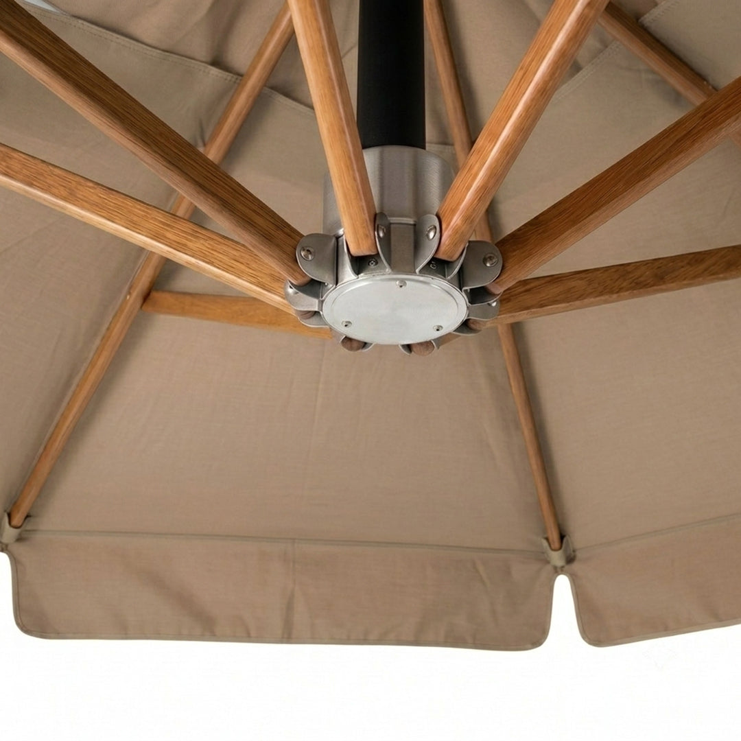 Umbrela cu brat lateral Aeris, maro, 350x350 cm, structura din lemn