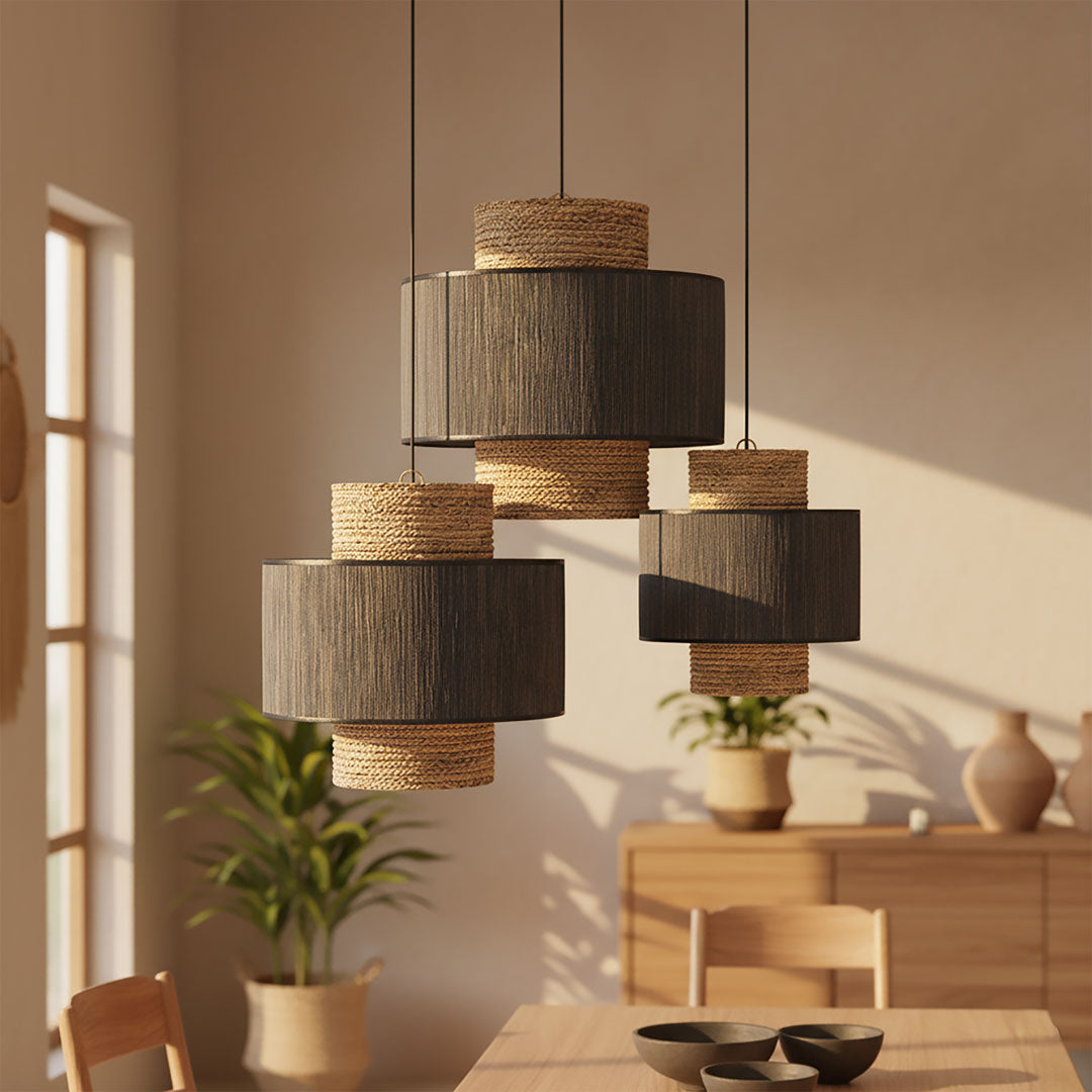 Abajur negru din fibra de bananier si bumbac Tahara