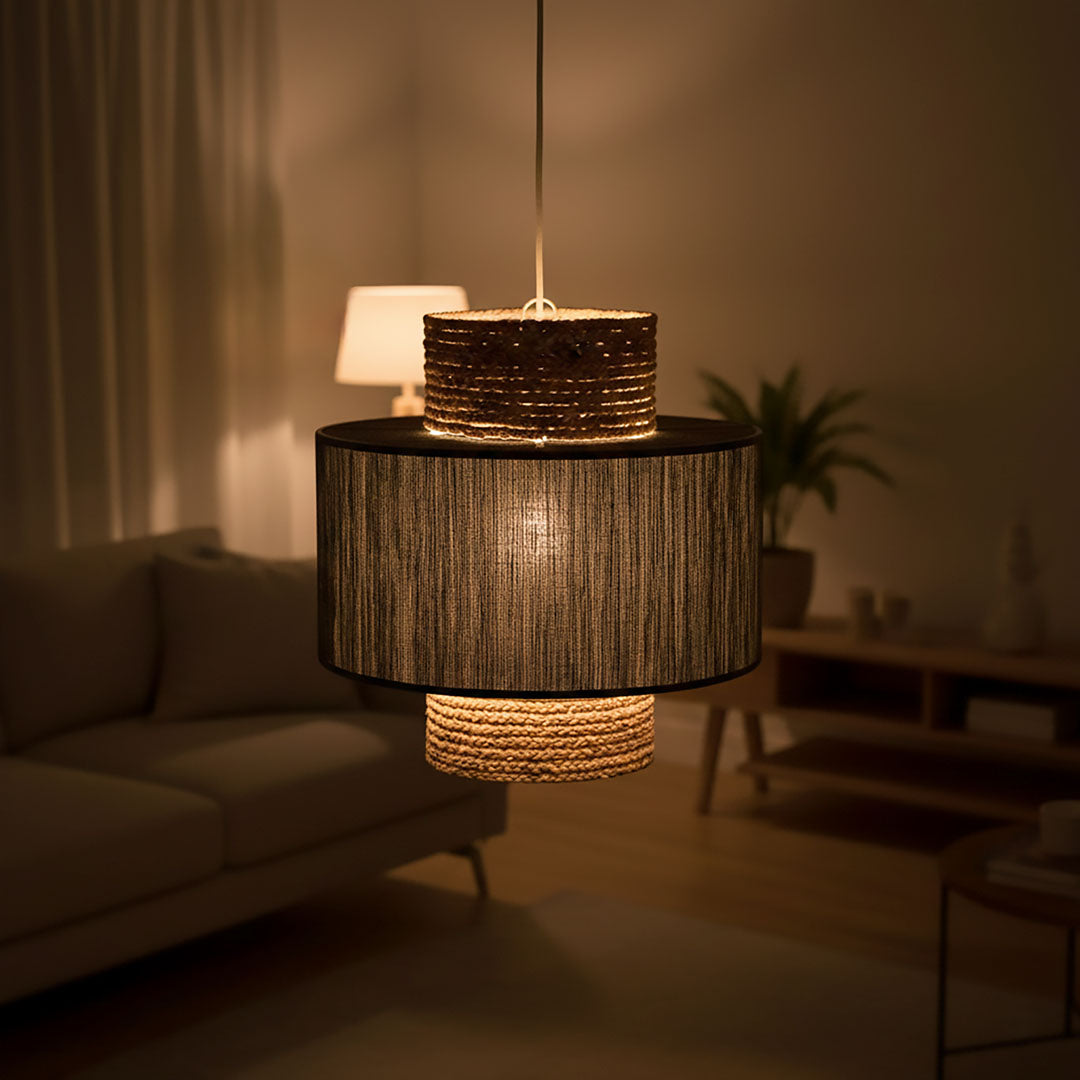 Abajur negru din fibra de bananier si bumbac Tahara