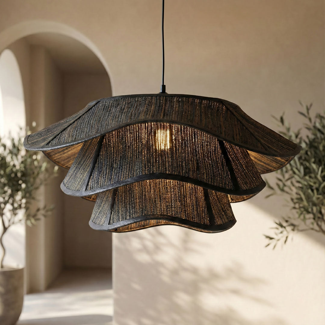 Abajur negru din fibra de bananier si bumbac Nahara