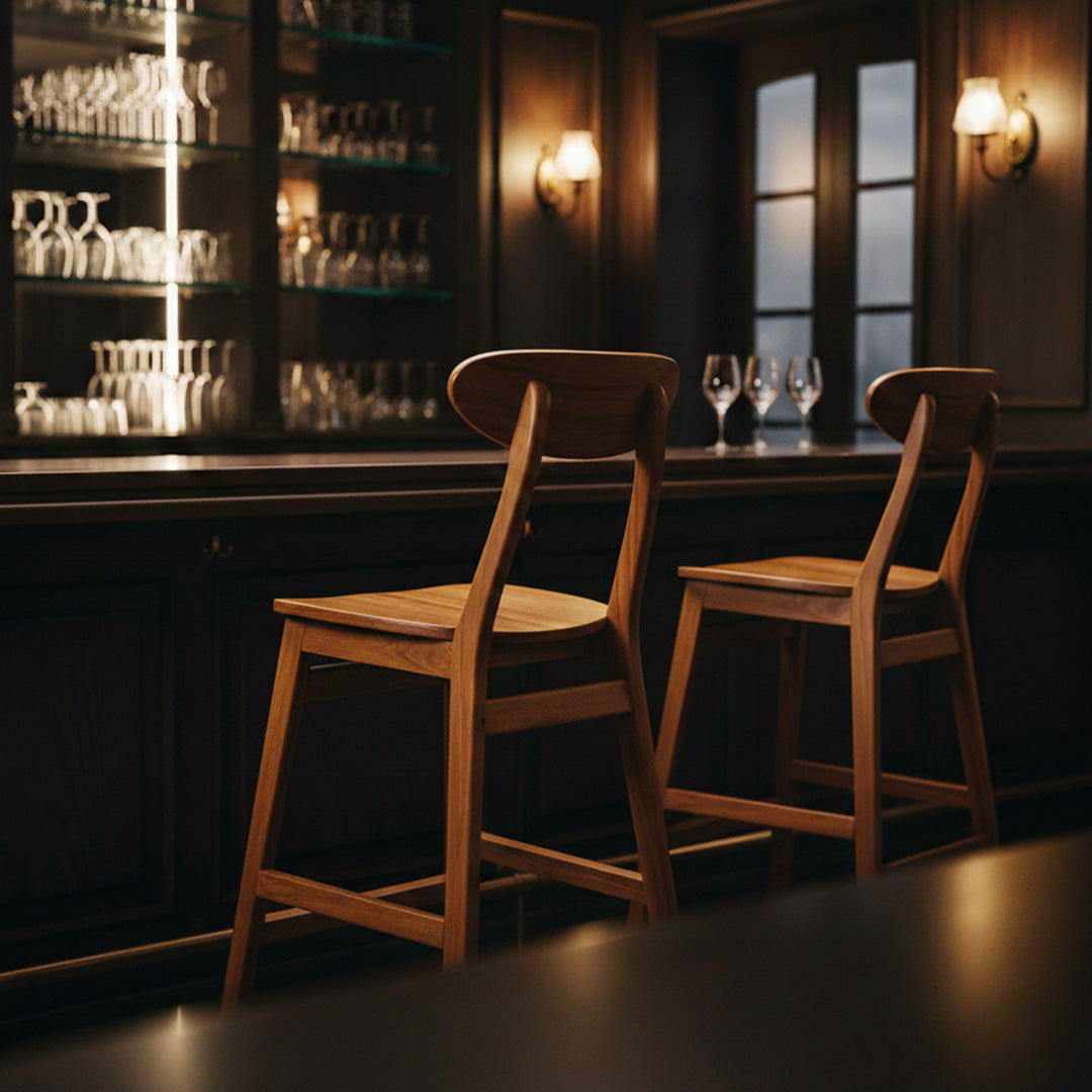 Scaun de bar maro din lemn de tec Arno
