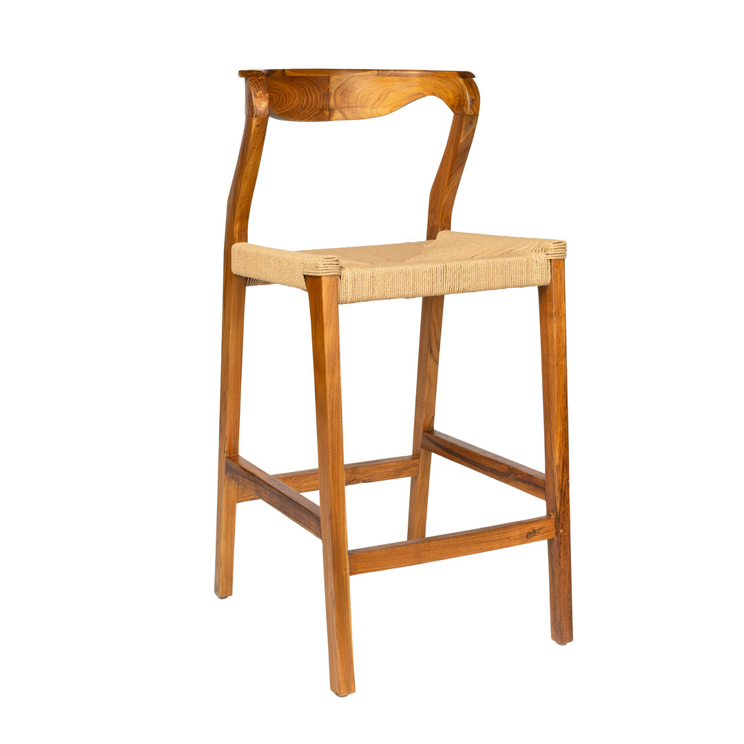 Scaun de bar maro din lemn de tec si fibre naturale Marek
