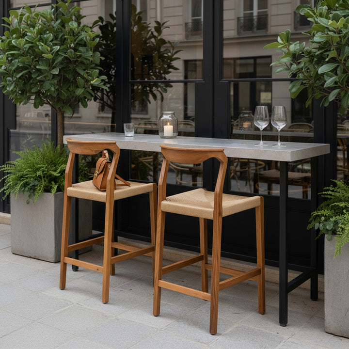 Scaun de bar maro din lemn de tec si fibre naturale Marek