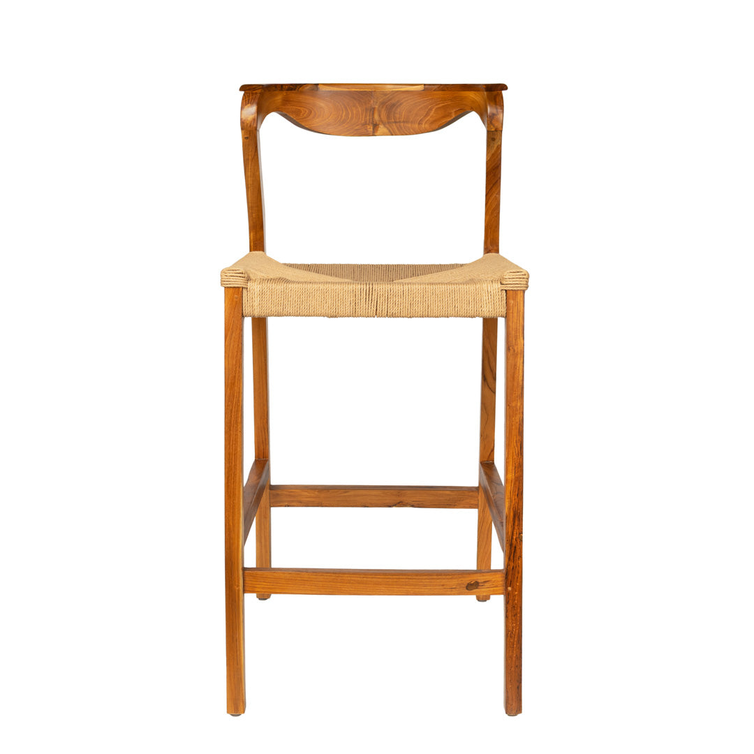 Scaun de bar maro din lemn de tec si fibre naturale Marek