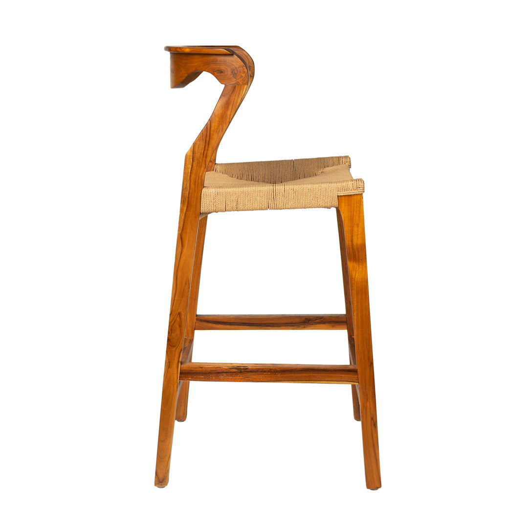 Scaun de bar maro din lemn de tec si fibre naturale Marek