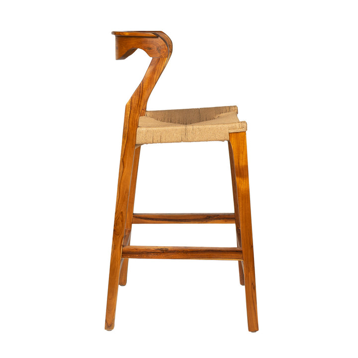 Scaun de bar maro din lemn de tec si fibre naturale Marek