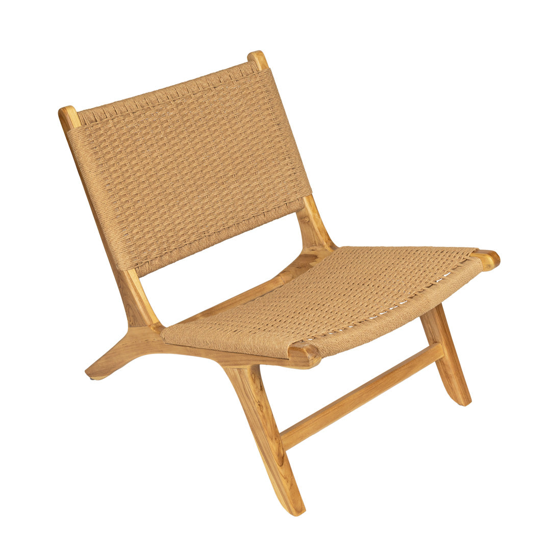 Fotoliu bej din lemn de tec si fibre naturale Narin