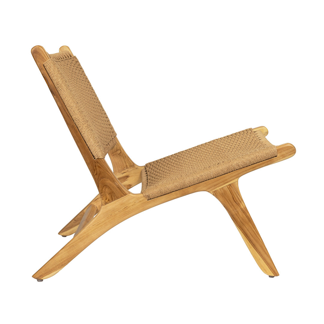 Fotoliu bej din lemn de tec si fibre naturale Narin